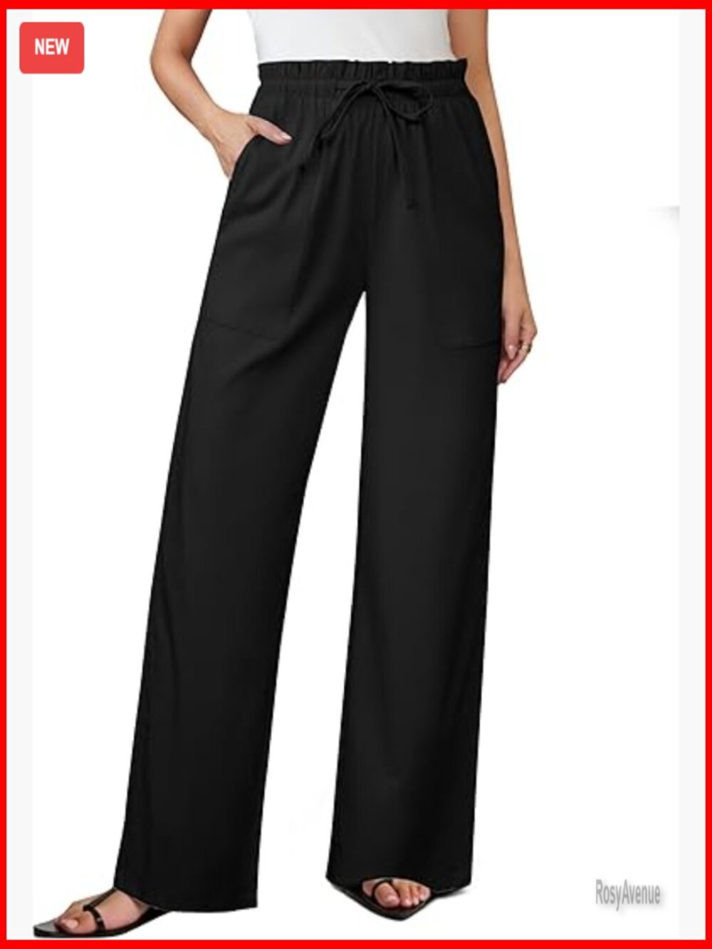 High Waist Wide Leg Linen Pants with Pockets Drawstring Palazzo Trousers